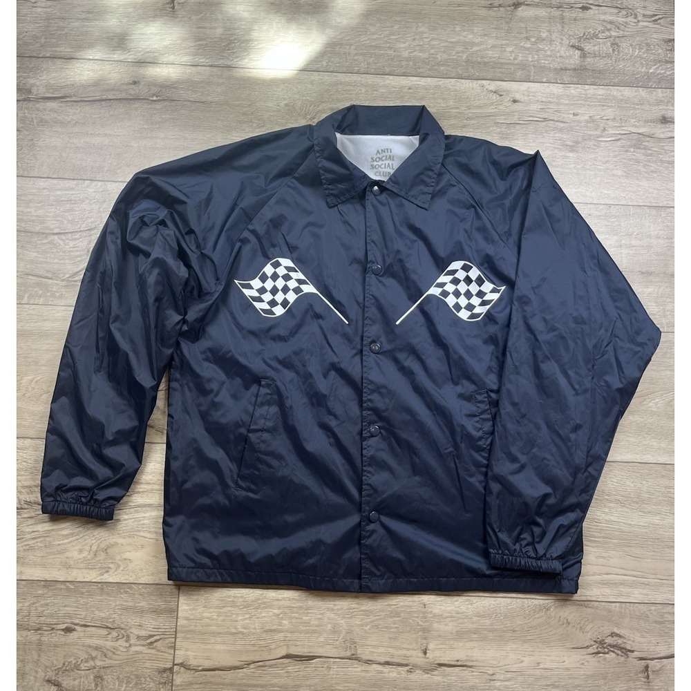 Anti Social Social Club Coaches Jacket Large Blue Mens ASSC Windbreaker Flags - Picture 2 of 11